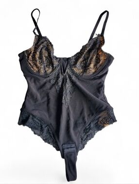 Popilush Black Lace-Trim Bodysuit XL